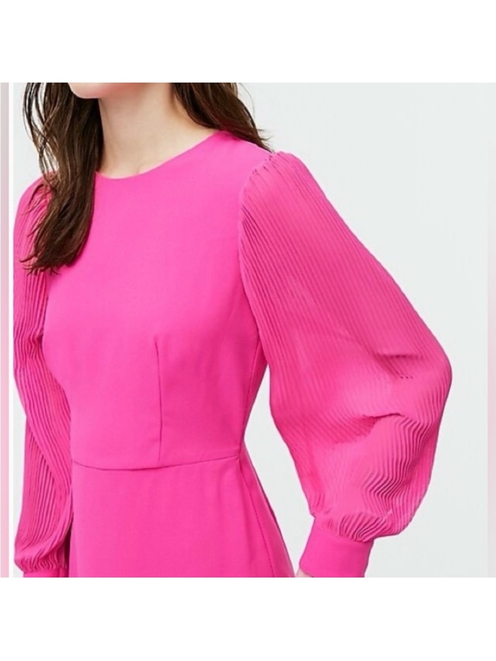 J. Crew Hot Pink Pleated Sleeve A-Line Dress